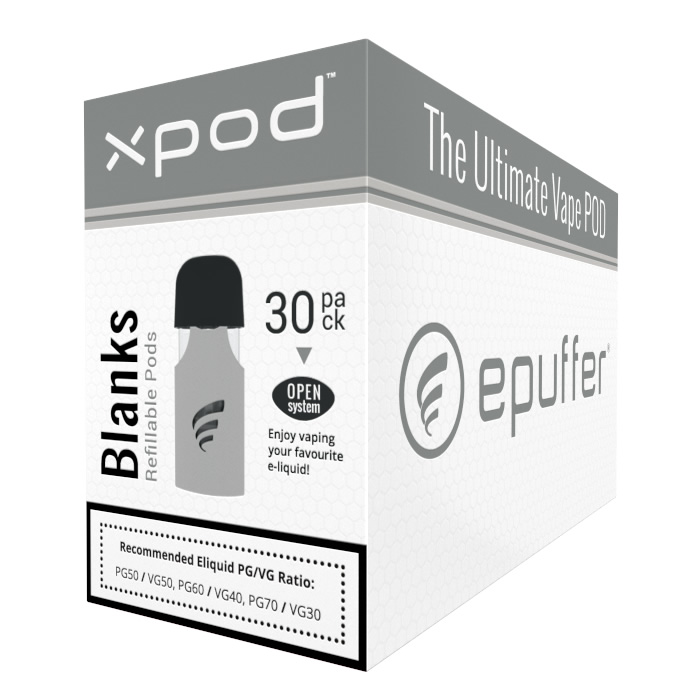 XPOD Blank Refillable Open System Vape Pods 30 Pack
